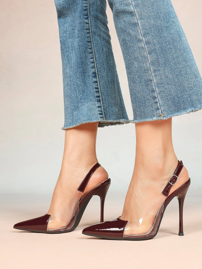 Women's Closed Pointed Toe Transparents Edge Stiletto Heel for Party Formal Dress Shoes YISHIFAN
