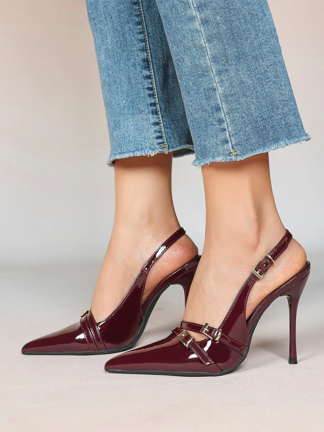 Women's High-Heel Sandals Closed Pointed Toe Slingback Heels Ankle Strap Stiletto Heels Elegant YISHIFAN