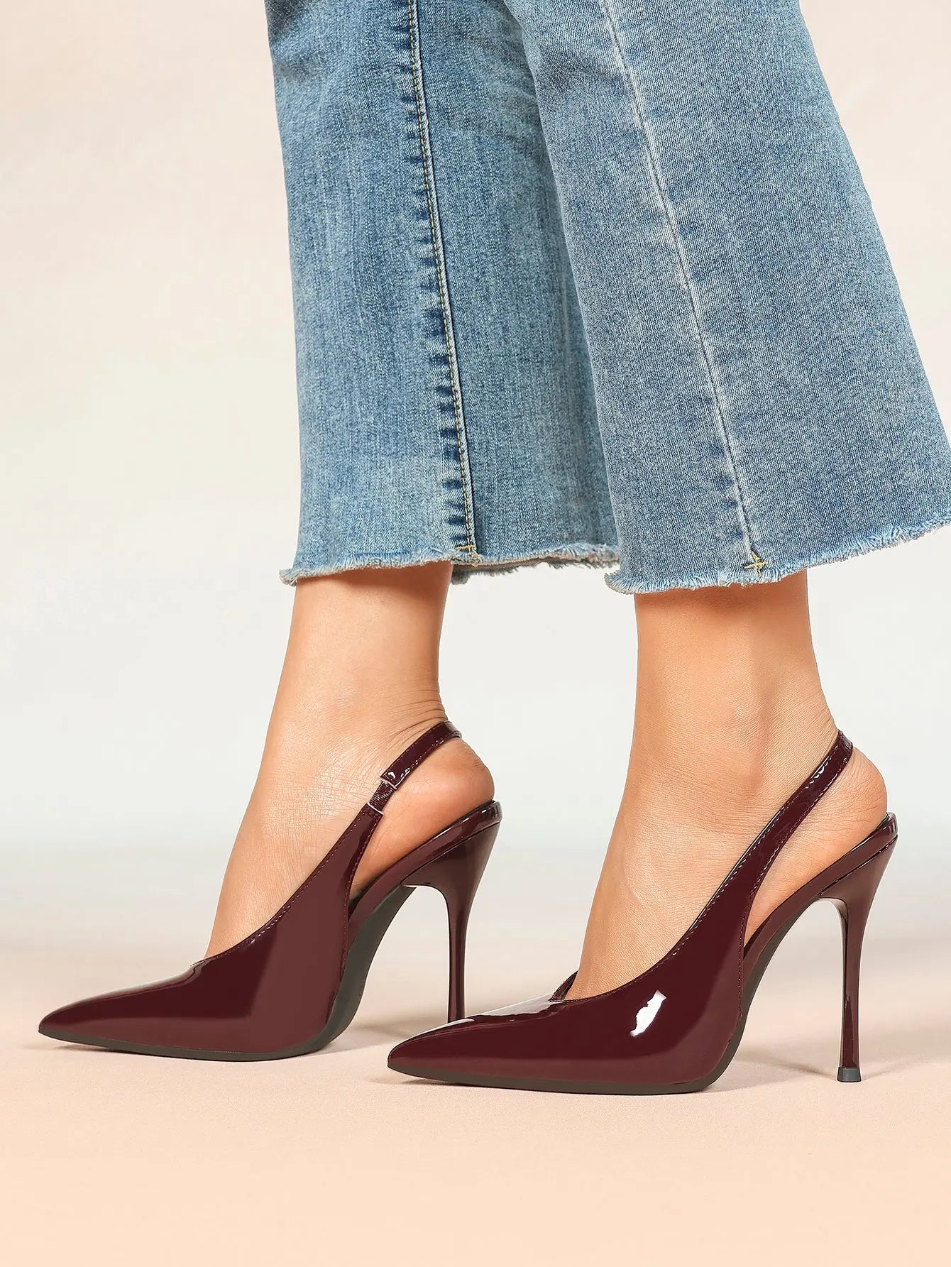 Women's Slingback Pumps Closed Pointed Toe Stiletto Heels Wedding Party Dress Shoes YISHIFAN
