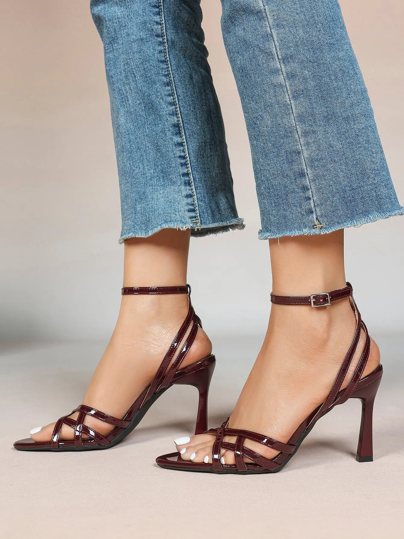 Leather Stiletto Heels for Women Open Pointed Toe Cross Ankle Strap Sandals for Wedding Party YISHIFAN