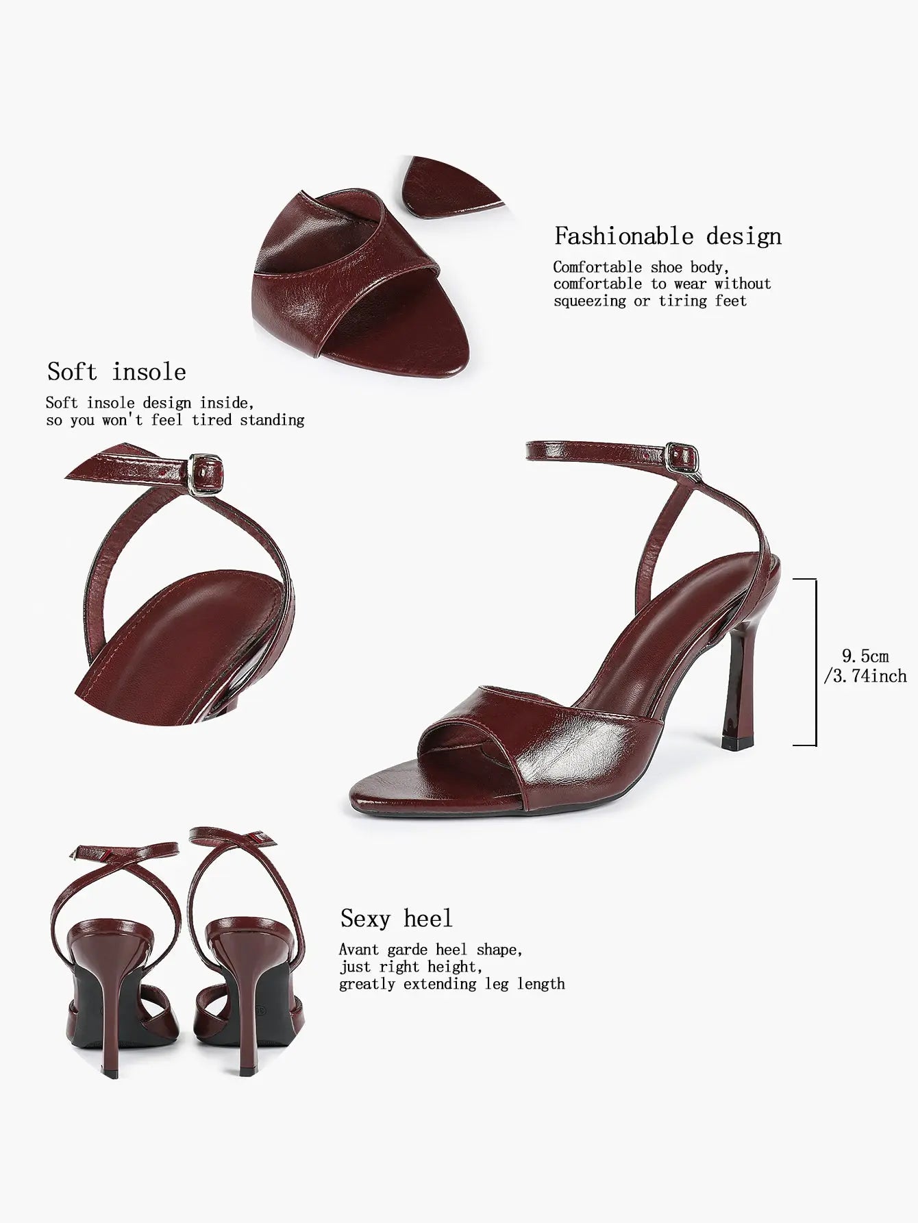 Women's Metallic Gloss Opened Pointed Toe Ankle Strap Stiletto Sandals Avant-Garde Heel for Party Casual YISHIFAN