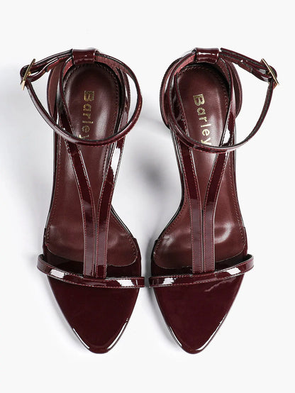 Women's Pointed Toe High-Heel Sandals Y-Strap Adjustable Ankle Strap Wedding Party Shoes YISHIFAN