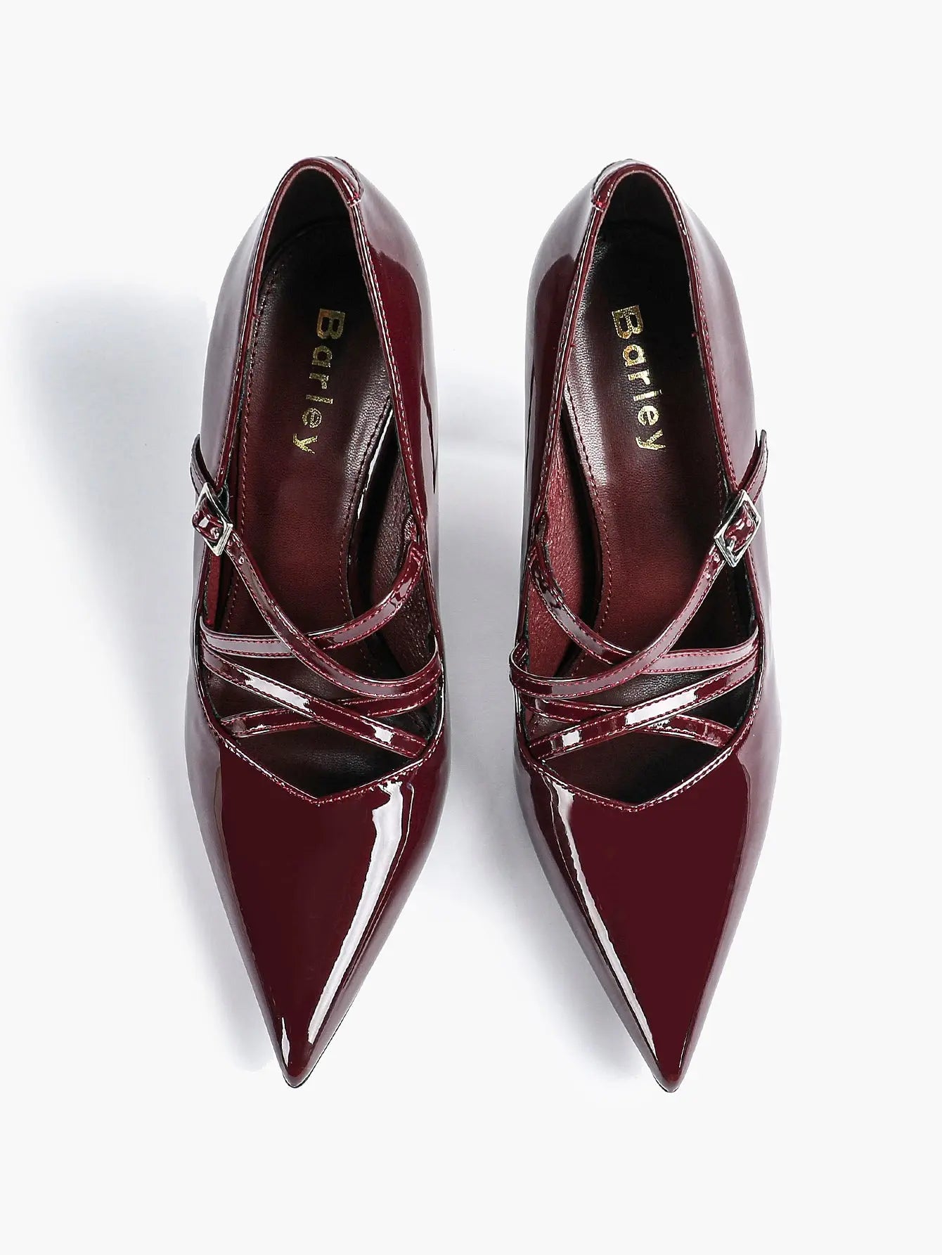 Burgundy Leather Stiletto Heels Sharp Pointed Toe Cross Strap Pump 4.13 INCH for Party Wedding Shoes YISHIFAN