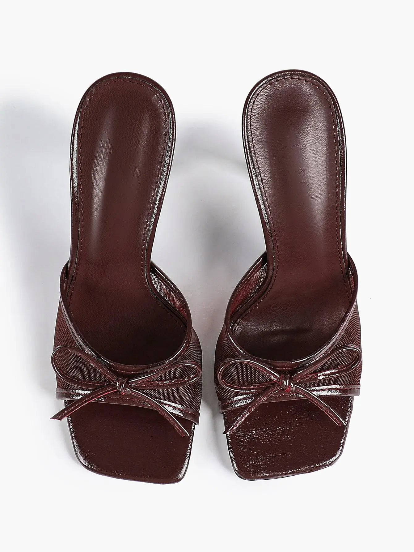 Women's Bowknot Mesh High Heel Sandals 3.74 Inch Open Square Toe Stiletto Sandals YISHIFAN