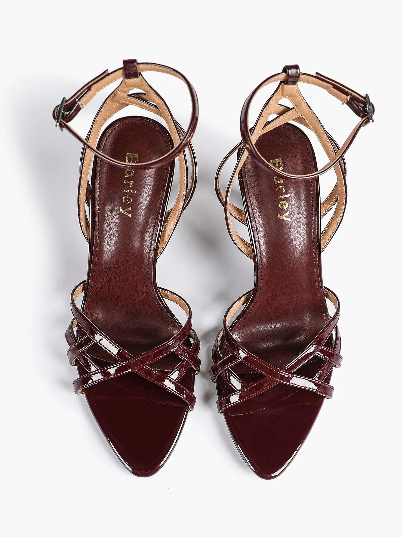Leather Stiletto Heels for Women Open Pointed Toe Cross Ankle Strap Sandals for Wedding Party YISHIFAN