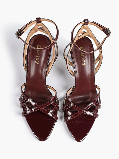 Leather Stiletto Heels for Women Open Pointed Toe Cross Ankle Strap Sandals for Wedding Party YISHIFAN