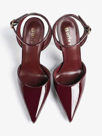 Women's Leather 4.13 INCH High-Heel Stiletto Pointed Toe Slingback Stiletto Heels for Elegant Scene YISHIFAN