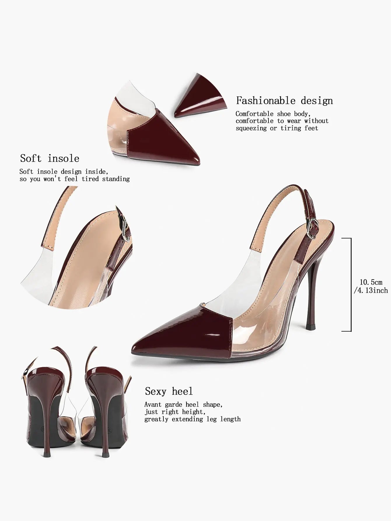 Women's Closed Pointed Toe Transparents Edge Stiletto Heel for Party Formal Dress Shoes YISHIFAN