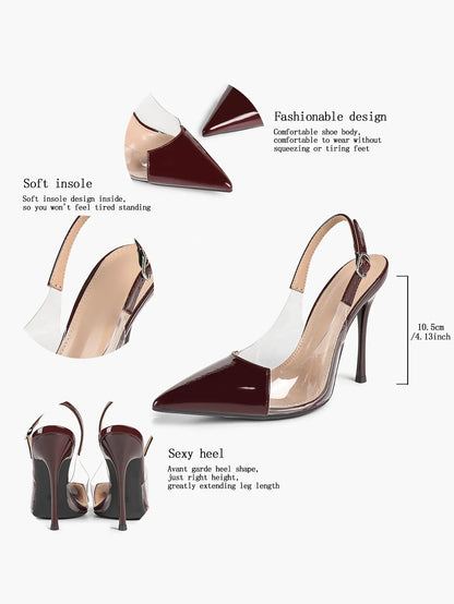 Women's Closed Pointed Toe Transparents Edge Stiletto Heel for Party Formal Dress Shoes YISHIFAN