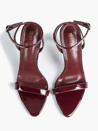 Women Leather High-Heel Sandals Pointed Toe Open Back Stiletto Heels Office Dress Shoes YISHIFAN