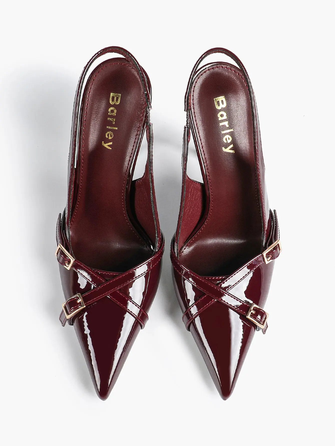 Women's Wine Red Patent Leather High-Heel Pointed Toe Ankle Strap Stiletto Heels Wedding Party Dress Shoes YISHIFAN