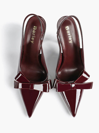 Women's Leather Bowknot High-Heel Closed Toe Pointed Toe Slingback Stiletto Heels Top-quality Shoes YISHIFAN