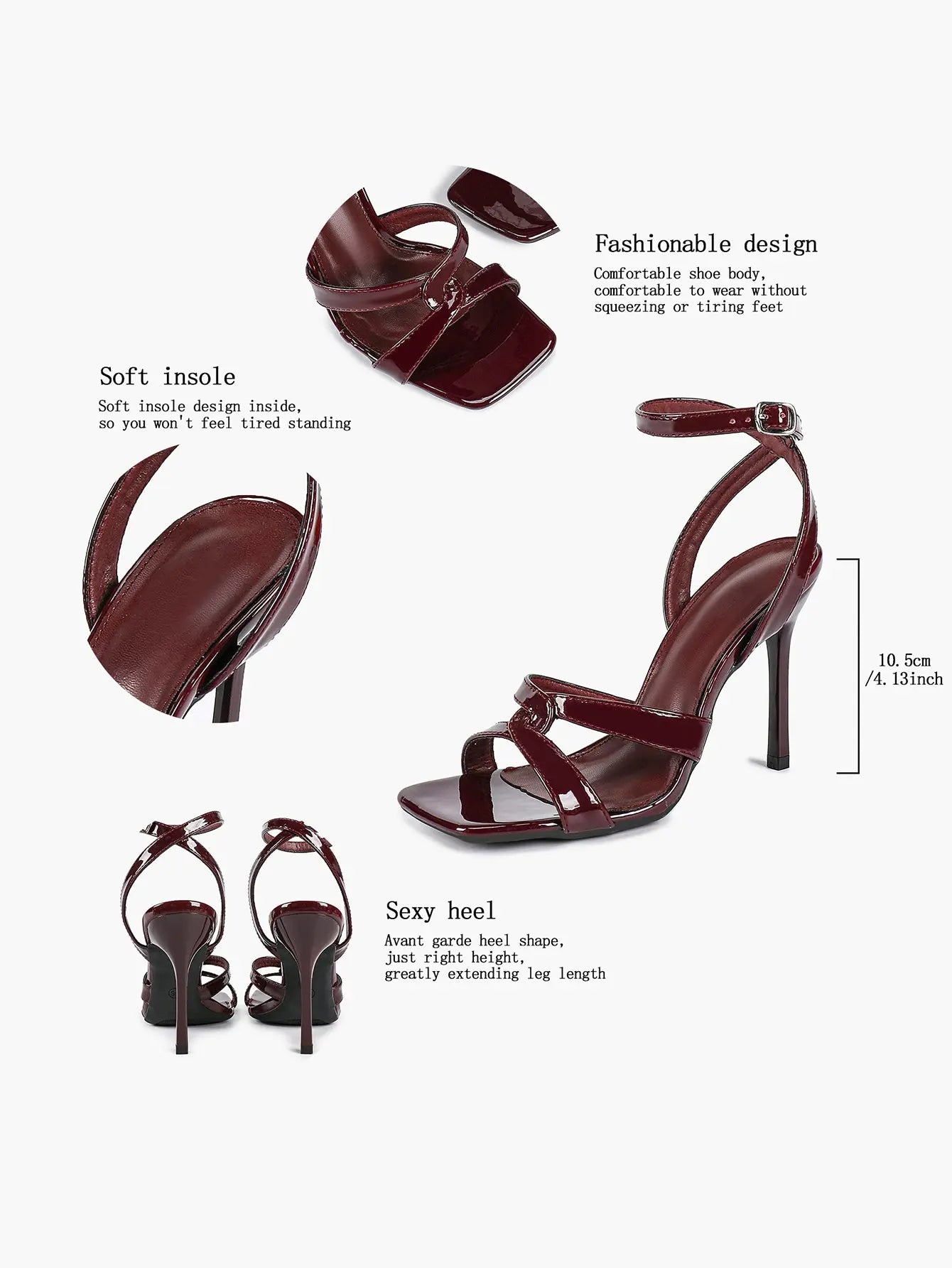 Women's Gold Leather Cross Strap Stiletto Heels 4.13 Inch Square Toe Ankle Strap Sandals YISHIFAN