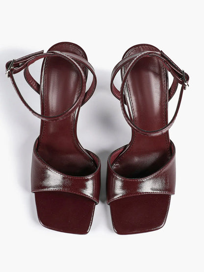 Women's Stiletto Heels 4.13 Inch Square Toe Ankle Strap Sandals Wedding Party Office Dress Shoes YISHIFAN