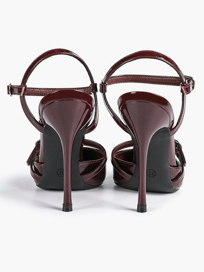 Women's Ivory Leather High-Heel Stiletto Pointed Toe Ankle Strap Sandals Sexy Wedding Party Evening Dress Shoes YISHIFAN