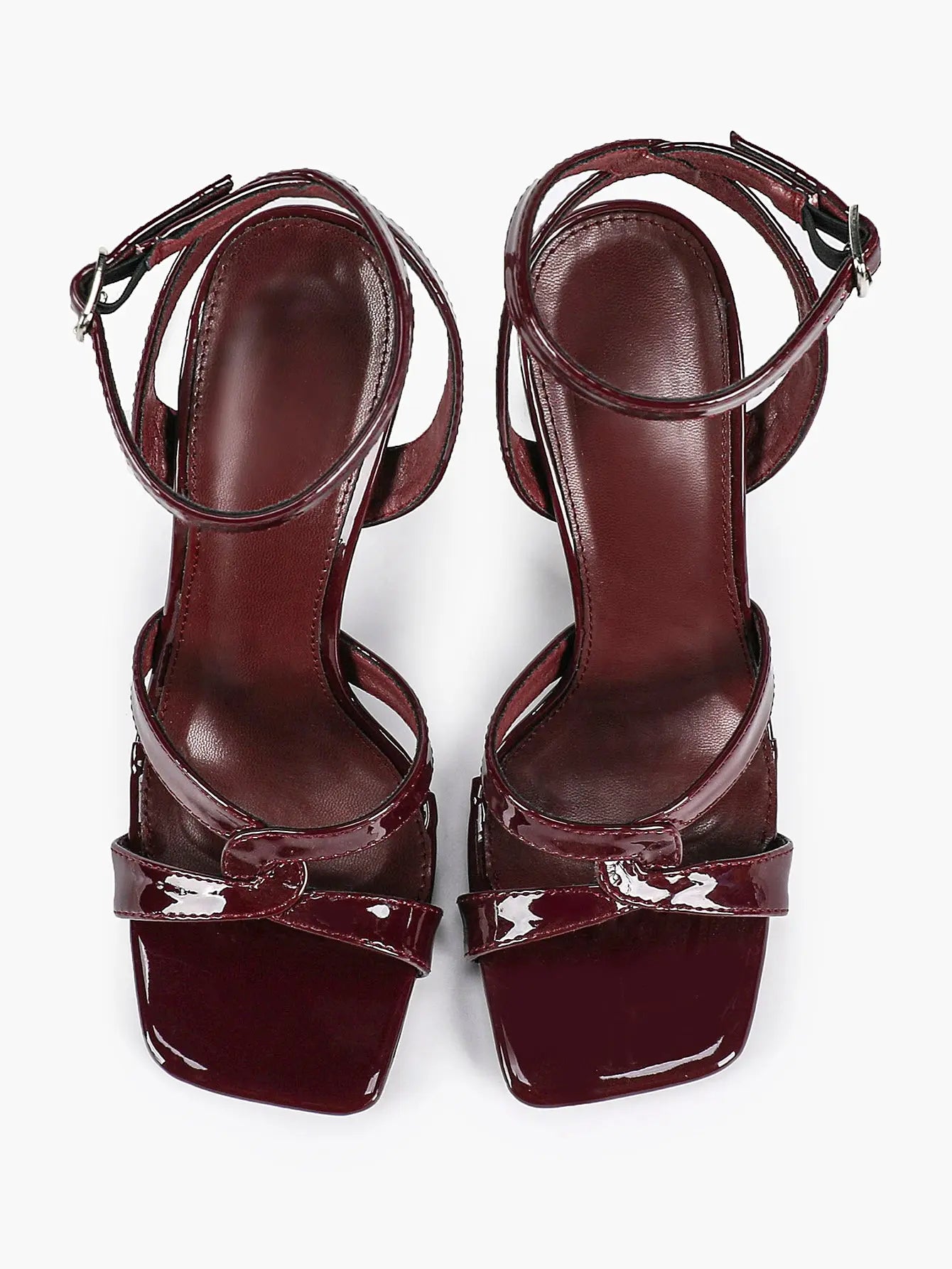 Women's Gold Leather Cross Strap Stiletto Heels 4.13 Inch Square Toe Ankle Strap Sandals YISHIFAN