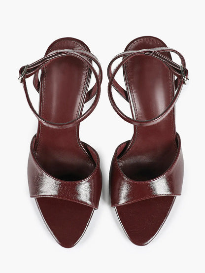 Women's Metallic Gloss Opened Pointed Toe Ankle Strap Stiletto Sandals Avant-Garde Heel for Party Casual YISHIFAN