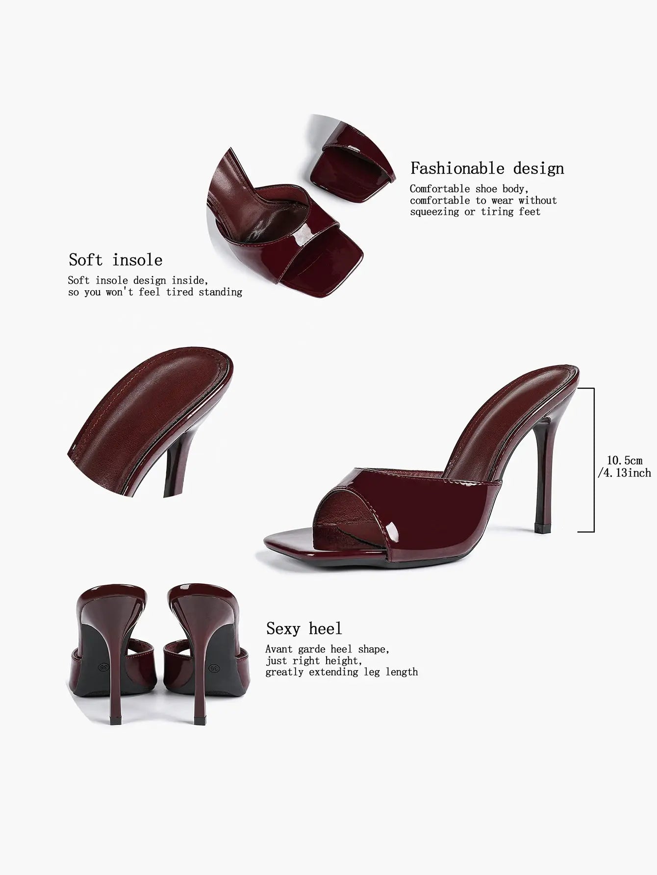 Women's Kitten Heels for Square Toe Open Toe Backless Mule Heels Stiletto Sandals 4.13 Inch YISHIFAN