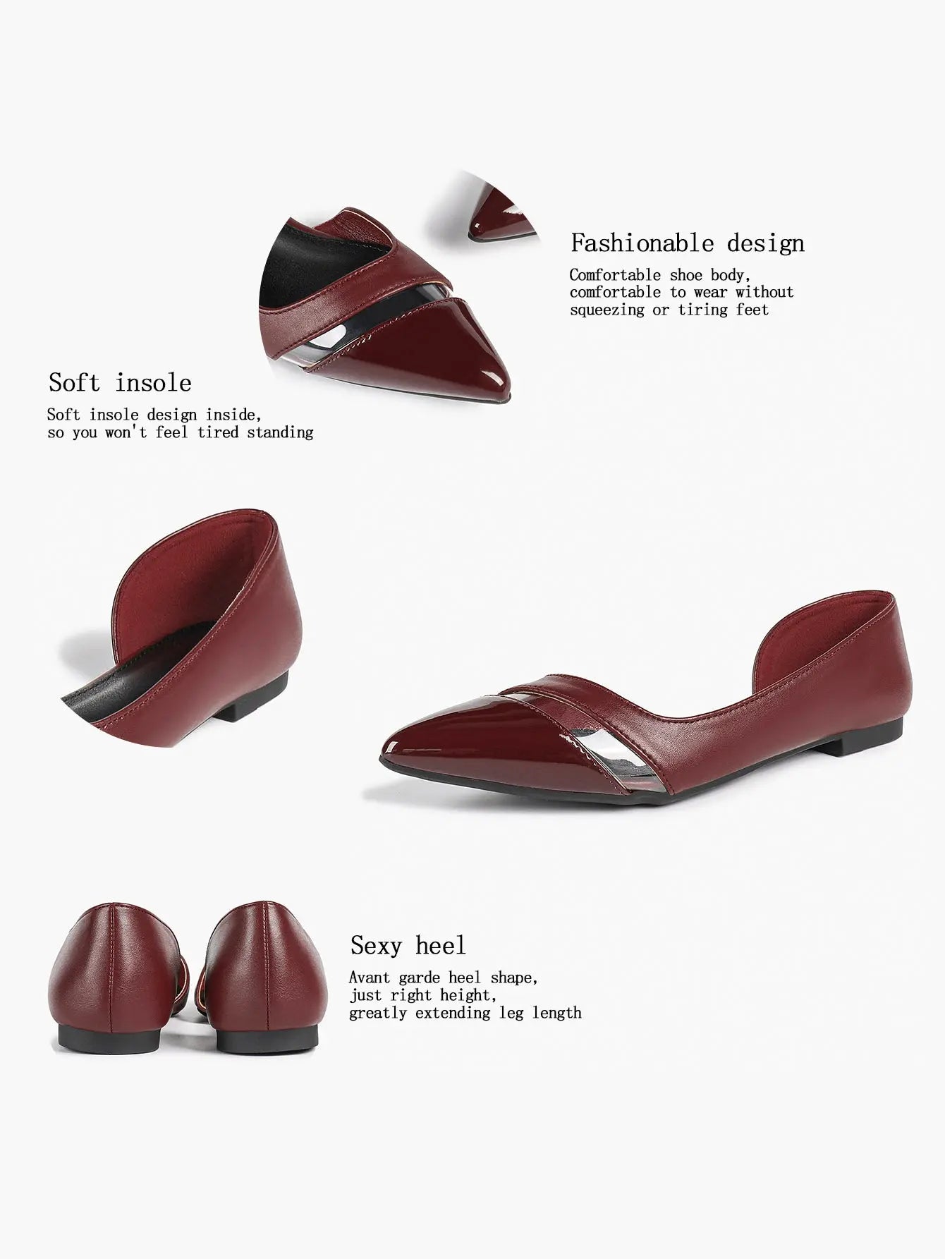 Burgundy Closed Toe Pointed-Toe Flats: Comfort with Metallic Edge Party Work Shoes YISHIFAN