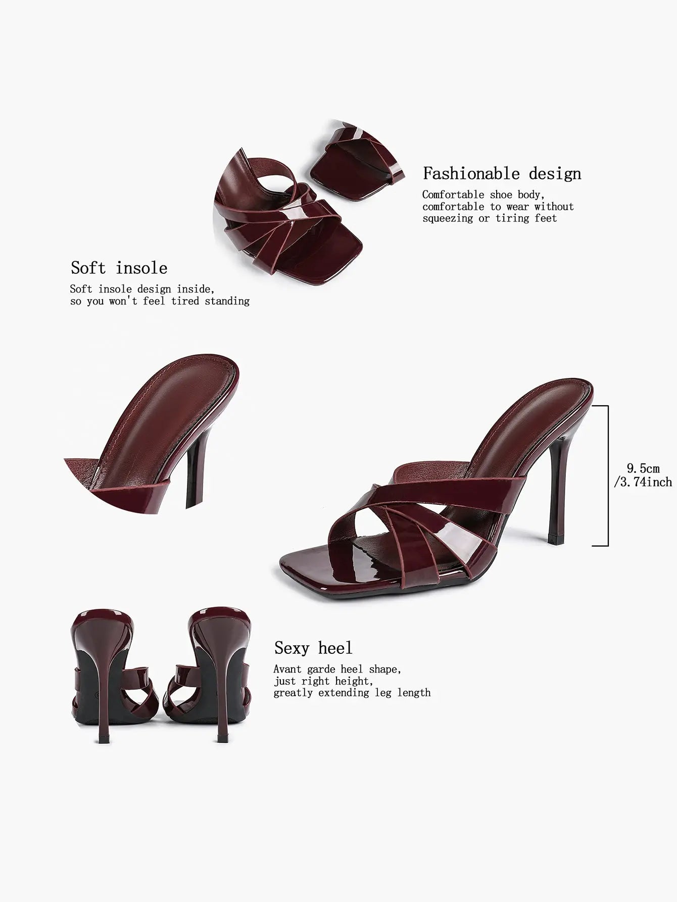 Women's Heeled Open Toe Sandals Square Toe Shoes Dress Wedding Office Shoes YISHIFAN