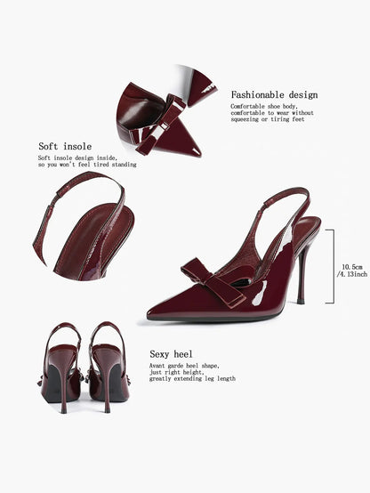 Women's Leather Bowknot High-Heel Closed Toe Pointed Toe Slingback Stiletto Heels Top-quality Shoes YISHIFAN