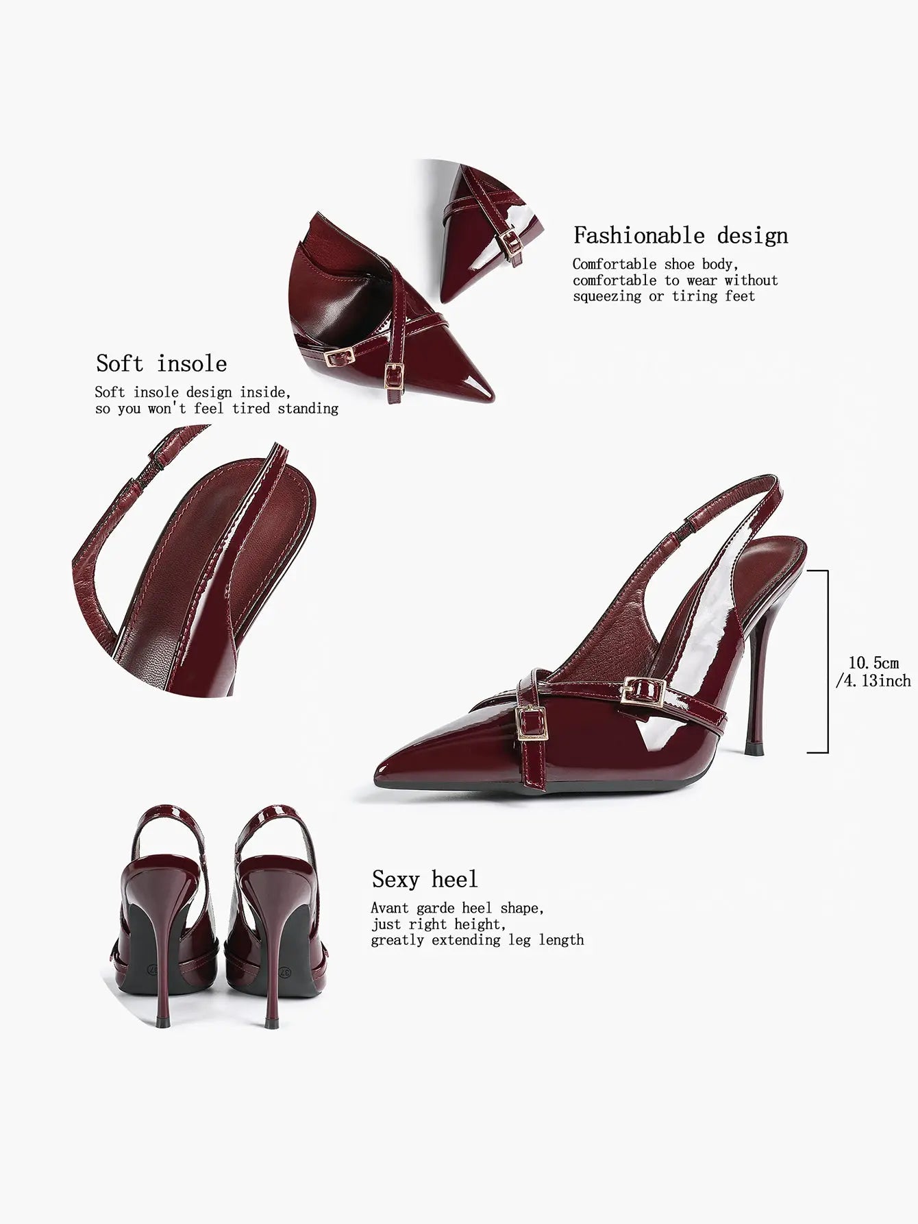 Women's Wine Red Patent Leather High-Heel Pointed Toe Ankle Strap Stiletto Heels Wedding Party Dress Shoes YISHIFAN