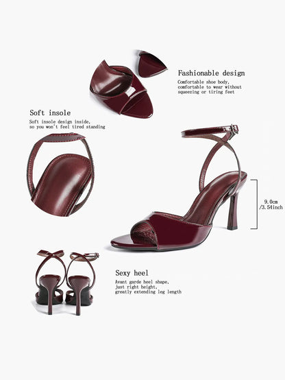 Women Leather High-Heel Sandals Peep-Toe Stiletto Heels Wedding Party Evening Dress Shoes YISHIFAN