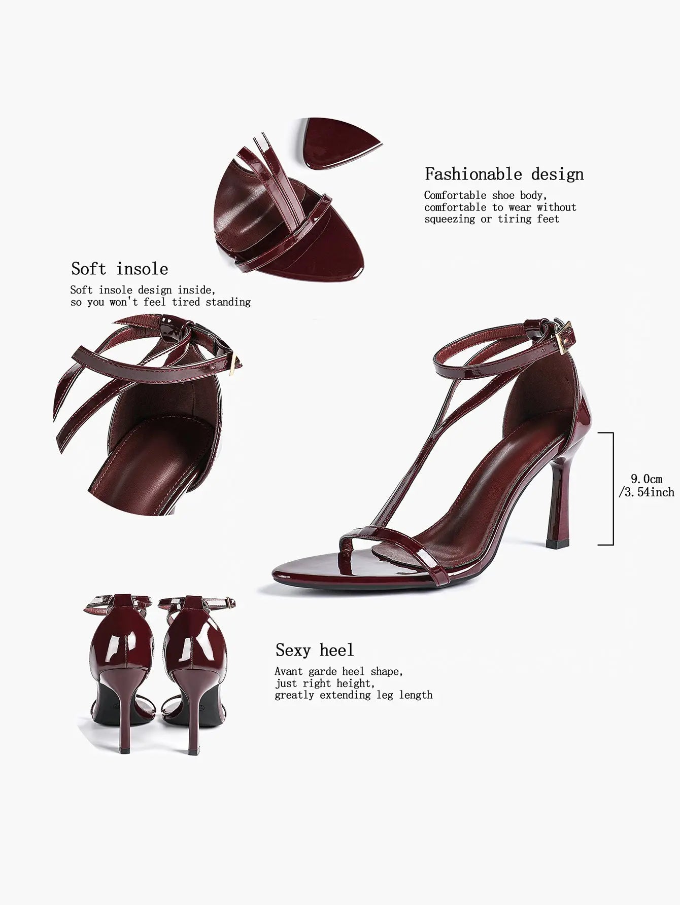 Women's Pointed Toe High-Heel Sandals Y-Strap Adjustable Ankle Strap Wedding Party Shoes YISHIFAN