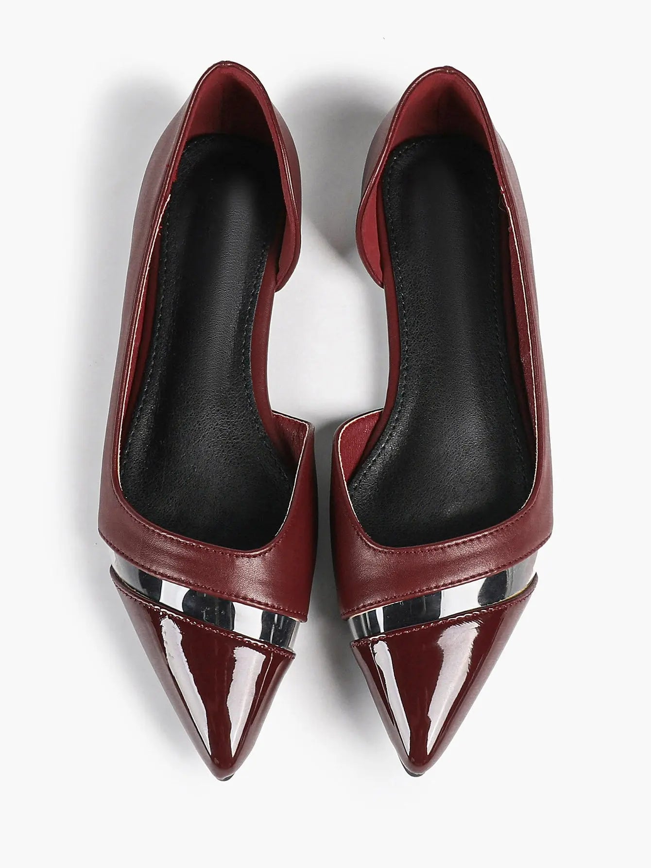 Burgundy Closed Toe Pointed-Toe Flats: Comfort with Metallic Edge Party Work Shoes YISHIFAN