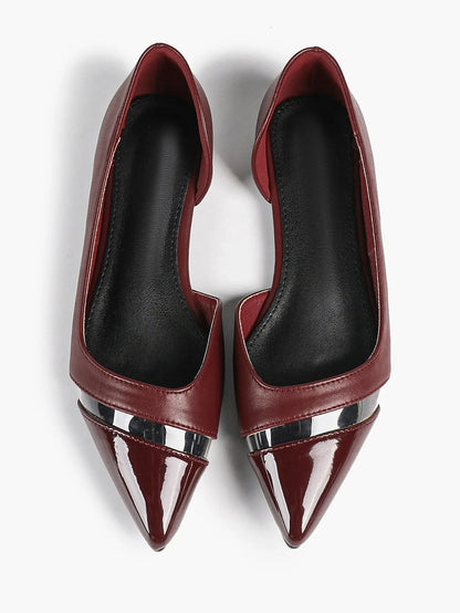 Burgundy Closed Toe Pointed-Toe Flats: Comfort with Metallic Edge Party Work Shoes YISHIFAN