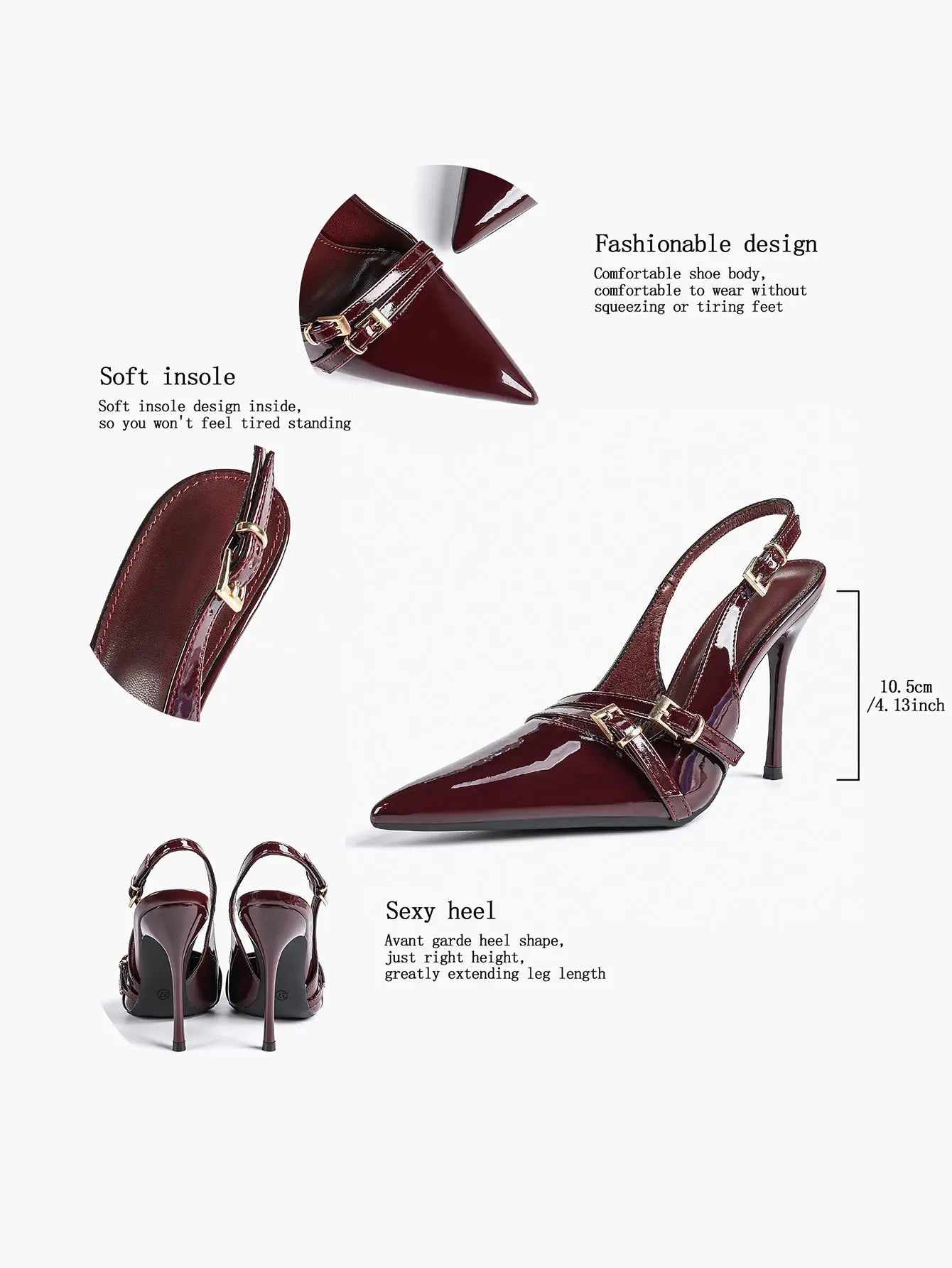 Women's High-Heel Sandals Closed Pointed Toe Slingback Heels Ankle Strap Stiletto Heels Elegant YISHIFAN