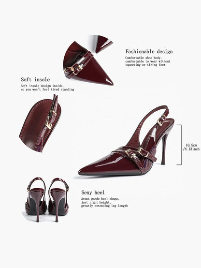 Women's High-Heel Sandals Closed Pointed Toe Slingback Heels Ankle Strap Stiletto Heels Elegant YISHIFAN