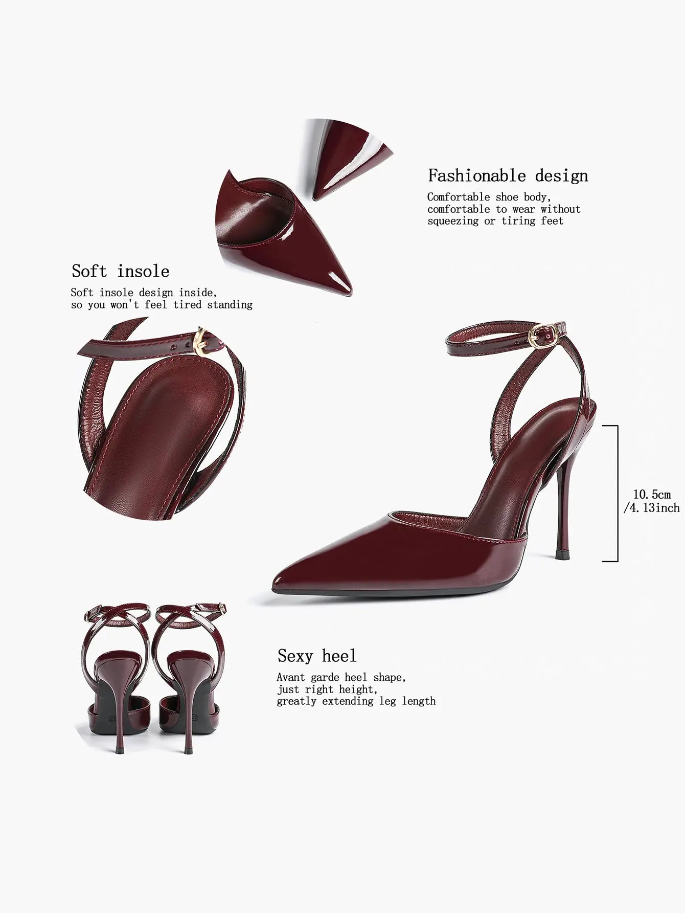 Women's Leather 4.13 INCH High-Heel Stiletto Pointed Toe Slingback Stiletto Heels for Elegant Scene YISHIFAN