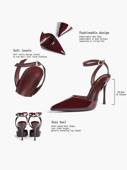 Women's Leather 4.13 INCH High-Heel Stiletto Pointed Toe Slingback Stiletto Heels for Elegant Scene YISHIFAN