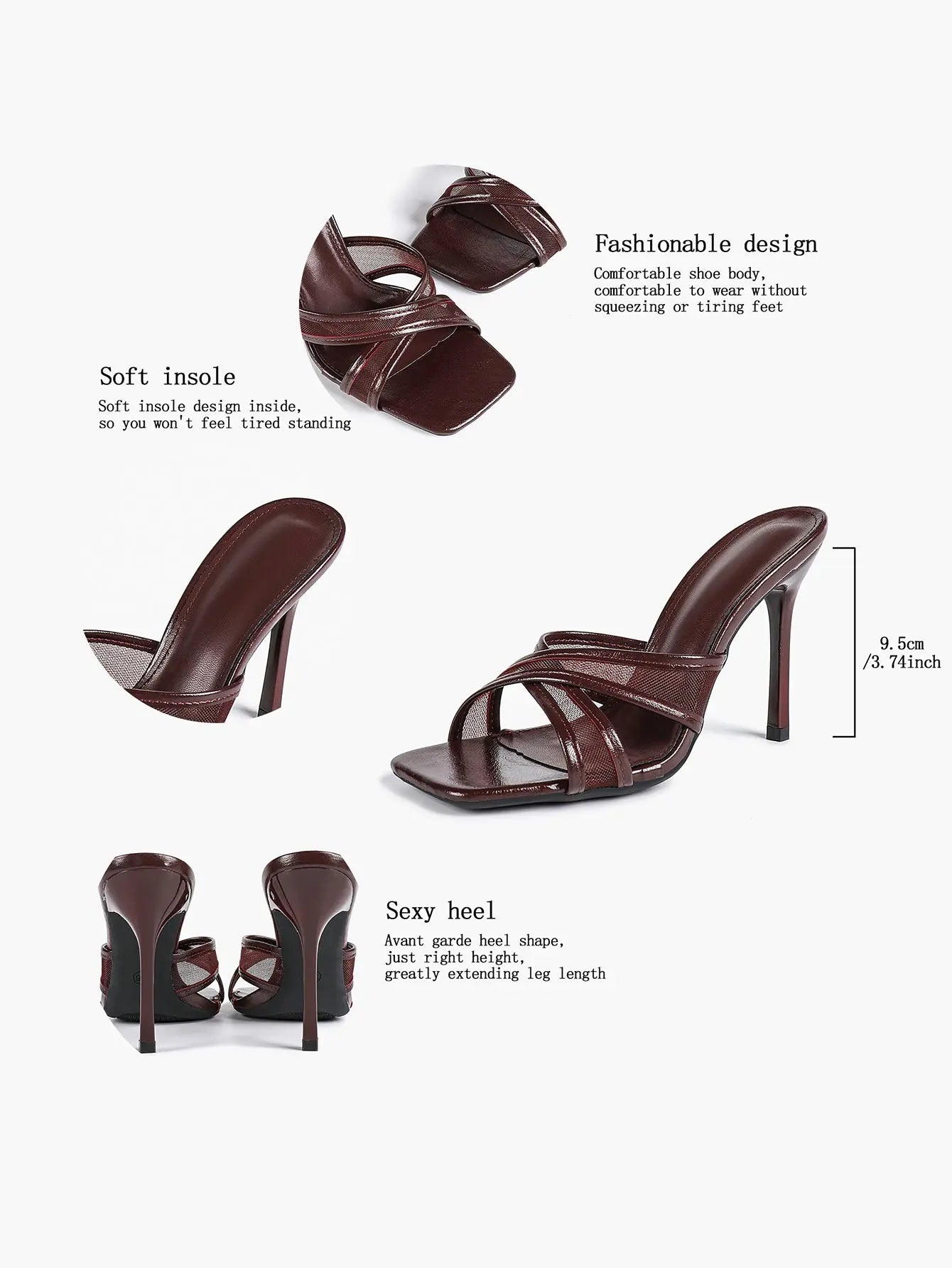Women's Square Toe Cross Strap High Heel Sandals 3.74 Inch Sexy Stiletto Heels with Soft Insole Comfortable Mesh YISHIFAN