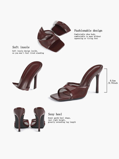 Women's Kitten Heels with Open Toe Square  Stiletto Sandals Slip On Mesh Mule Heels for Wedding Party YISHIFAN