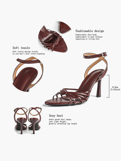 Women's Black Stiletto Heels 3.54 Inch Crisscross Strap Sandals Wedding Party Evening Dress Shoes YISHIFAN
