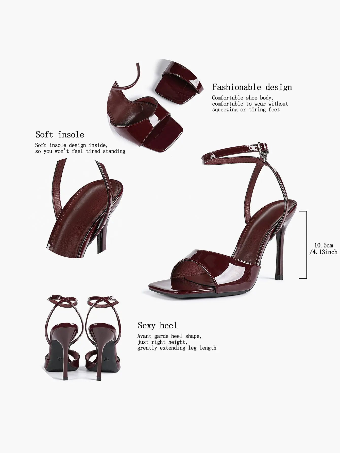 Women's Stiletto Heels 4.13 Inch Square Toe Ankle Strap Sandals Wedding Party Office Dress Shoes YISHIFAN