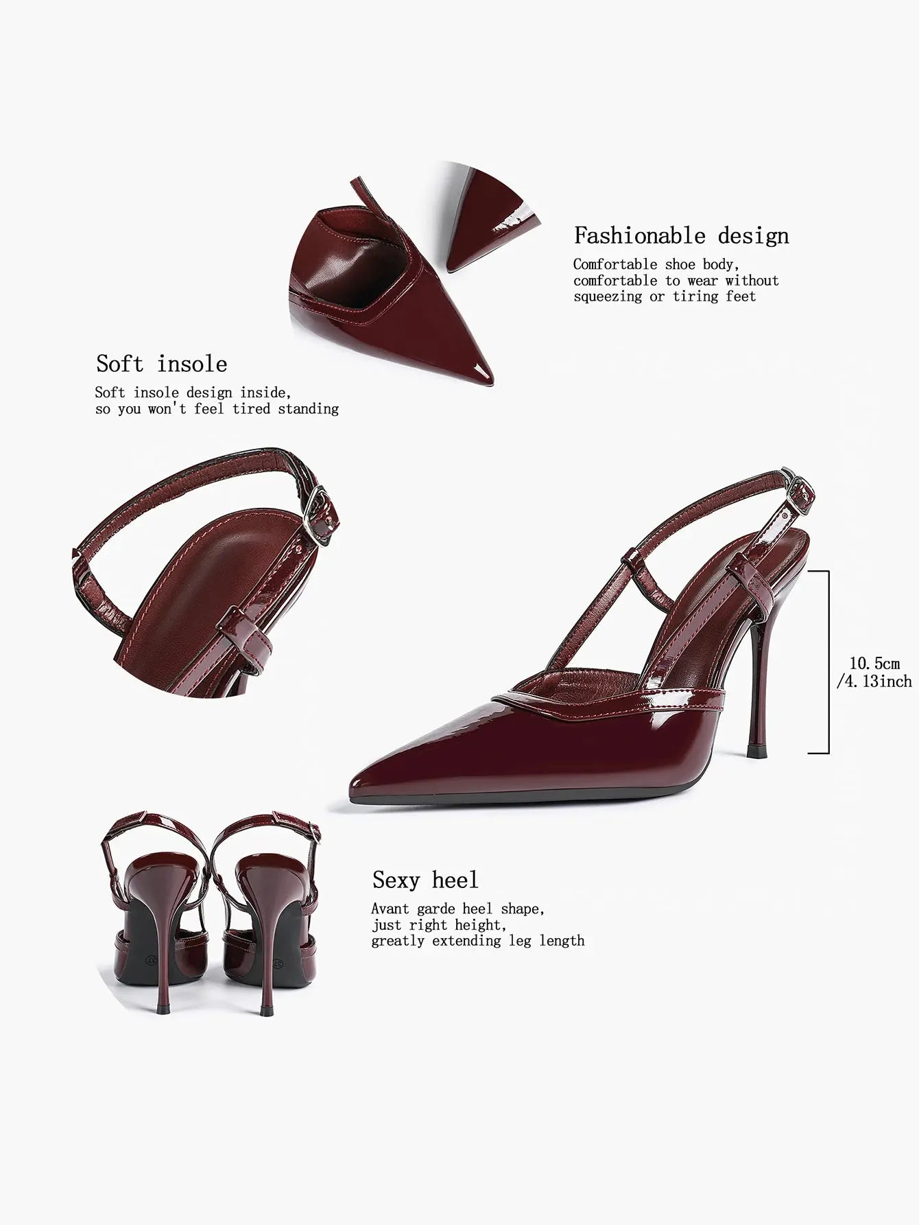 Women's Black Leather High-Heel Sandals Pointed Toe Stiletto Heels Office with for Wedding Party YISHIFAN