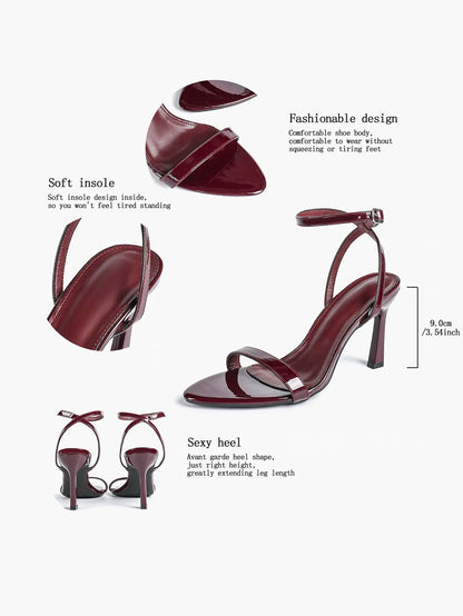 Women Leather High-Heel Sandals Pointed Toe Open Back Stiletto Heels Office Dress Shoes YISHIFAN