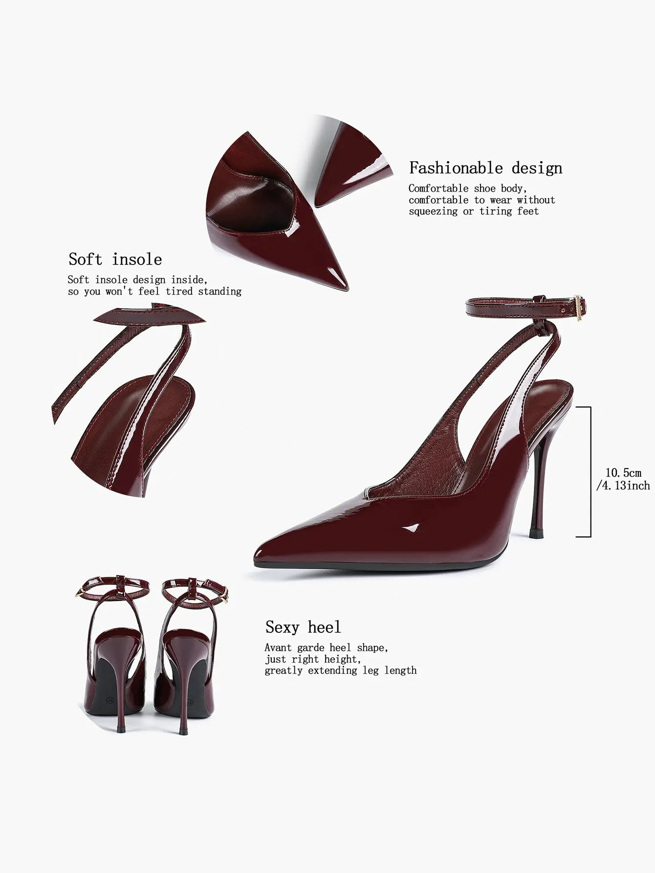 Women's Dark Brown Ankle Strap Pointed Toe High-Heel Sandals Wedding Party Evening Dress Shoes YISHIFAN
