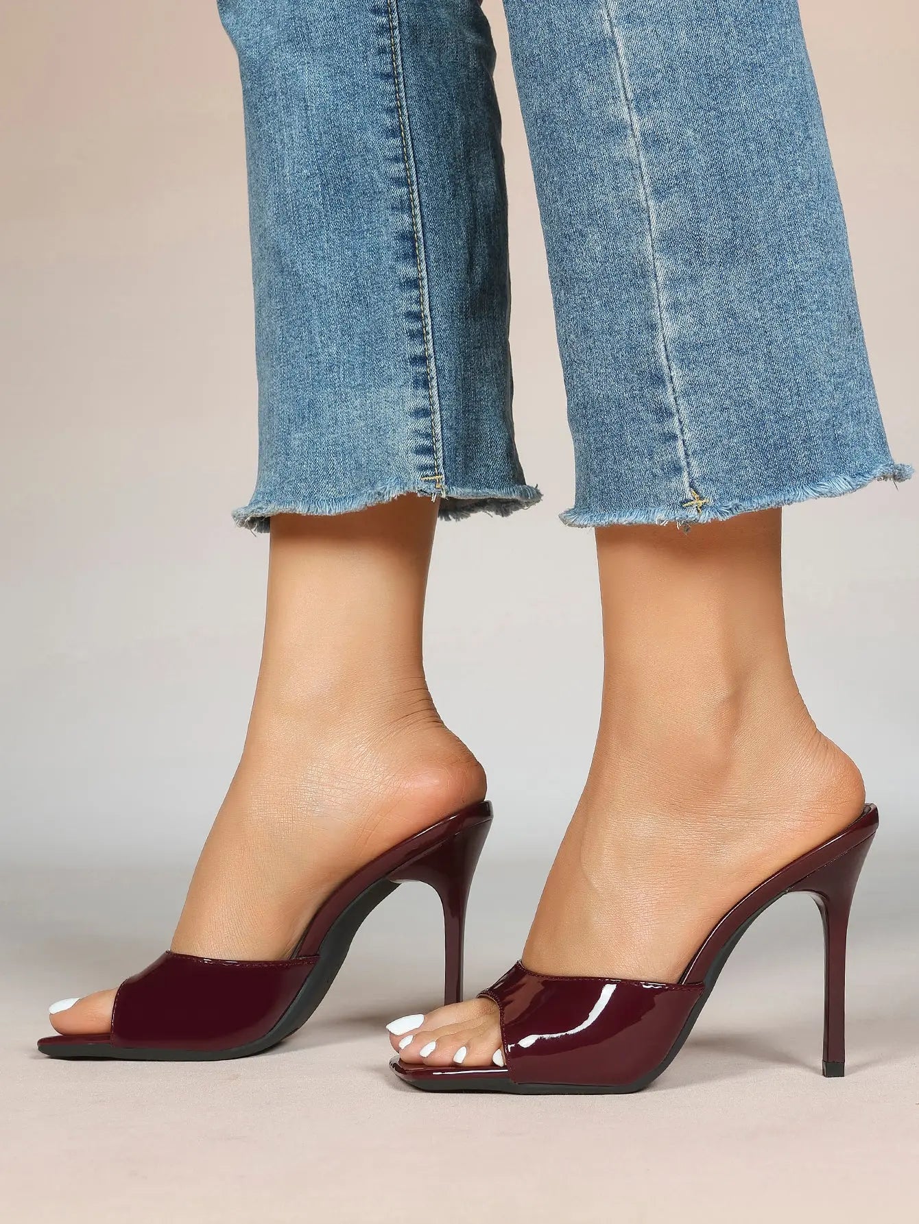 Women's Kitten Heels for Square Toe Open Toe Backless Mule Heels Stiletto Sandals 4.13 Inch YISHIFAN