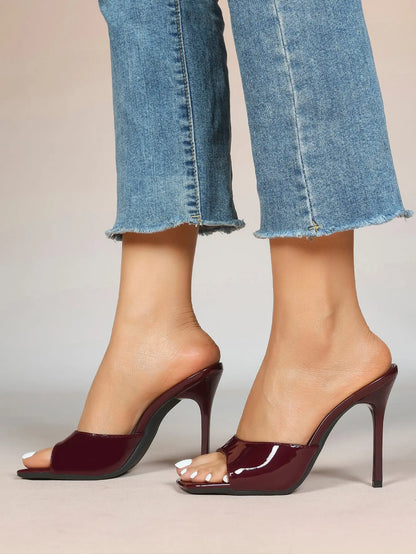 Women's Kitten Heels for Square Toe Open Toe Backless Mule Heels Stiletto Sandals 4.13 Inch YISHIFAN