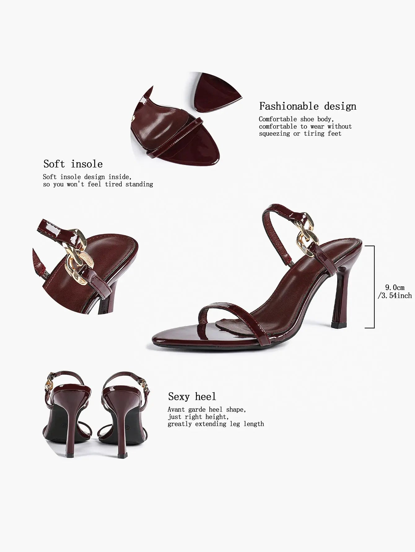 Women's Black High-Heel Sandals Opened Pointed Toe Ankle Strap Stiletto Heels Wedding Party Office Dress Shoes YISHIFAN