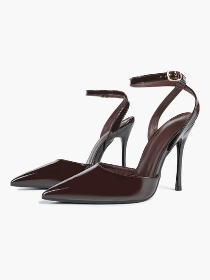 Women's Metallic Gloss Pointed Toe Adjustable Ankle Strap Heels Slingback Heel for Party Wedding Evening Club YISHIFAN
