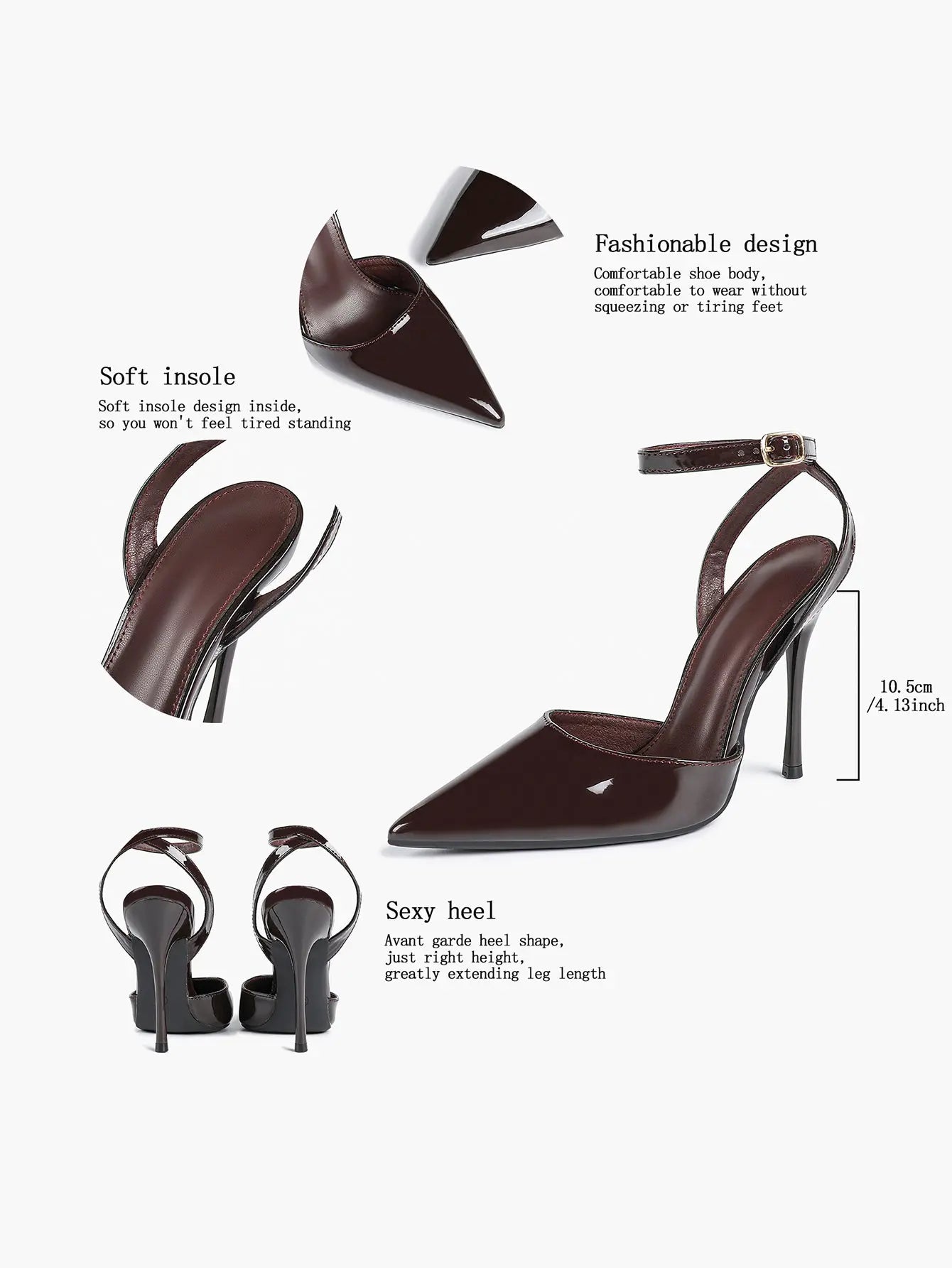 Women's Metallic Gloss Pointed Toe Adjustable Ankle Strap Heels Slingback Heel for Party Wedding Evening Club YISHIFAN