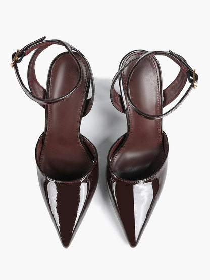 Women's Metallic Gloss Pointed Toe Adjustable Ankle Strap Heels Slingback Heel for Party Wedding Evening Club YISHIFAN