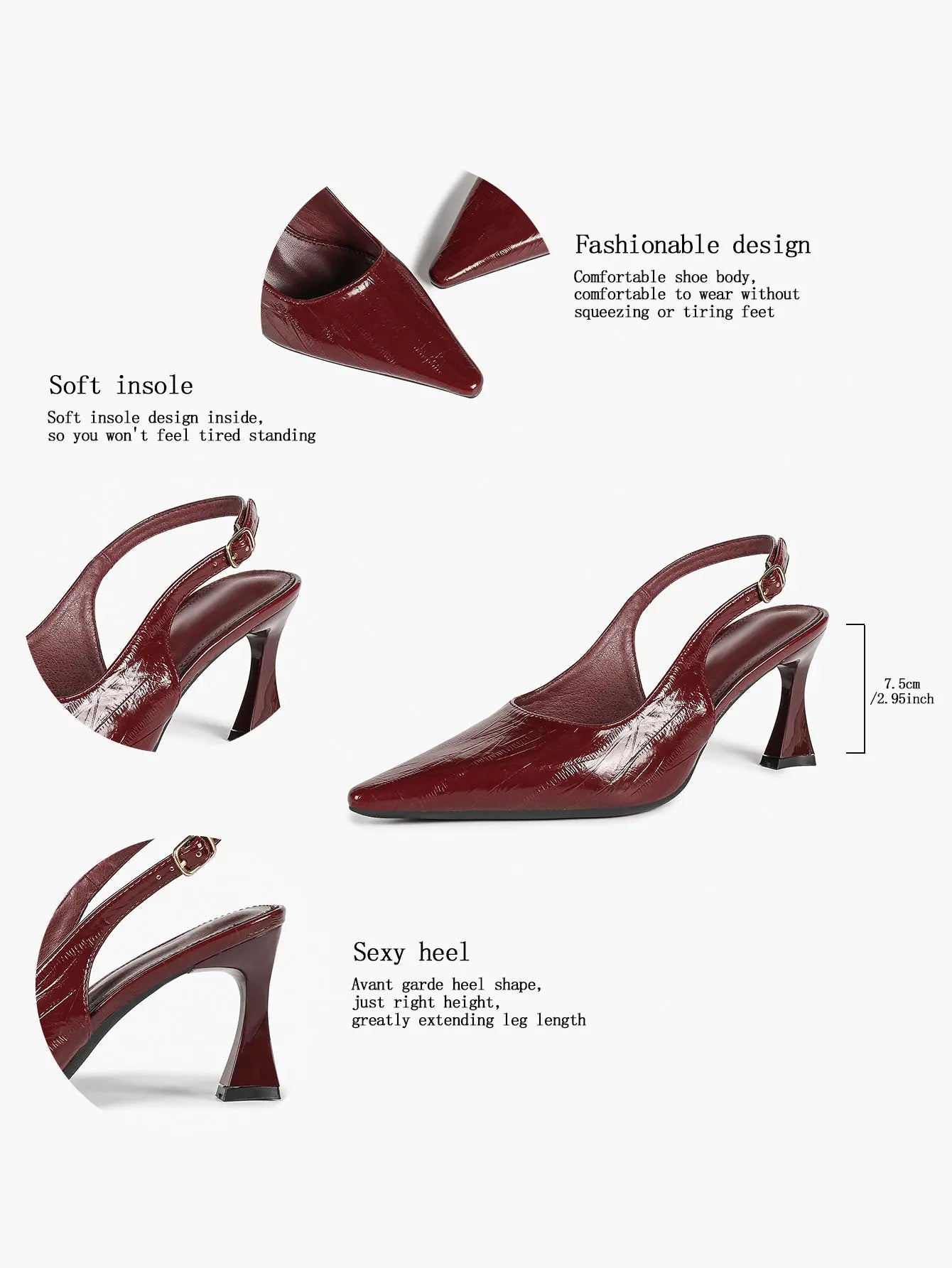 Women's Pointed Toe Slingback Pumps Patent Leather Dress Shoes YISHIFAN