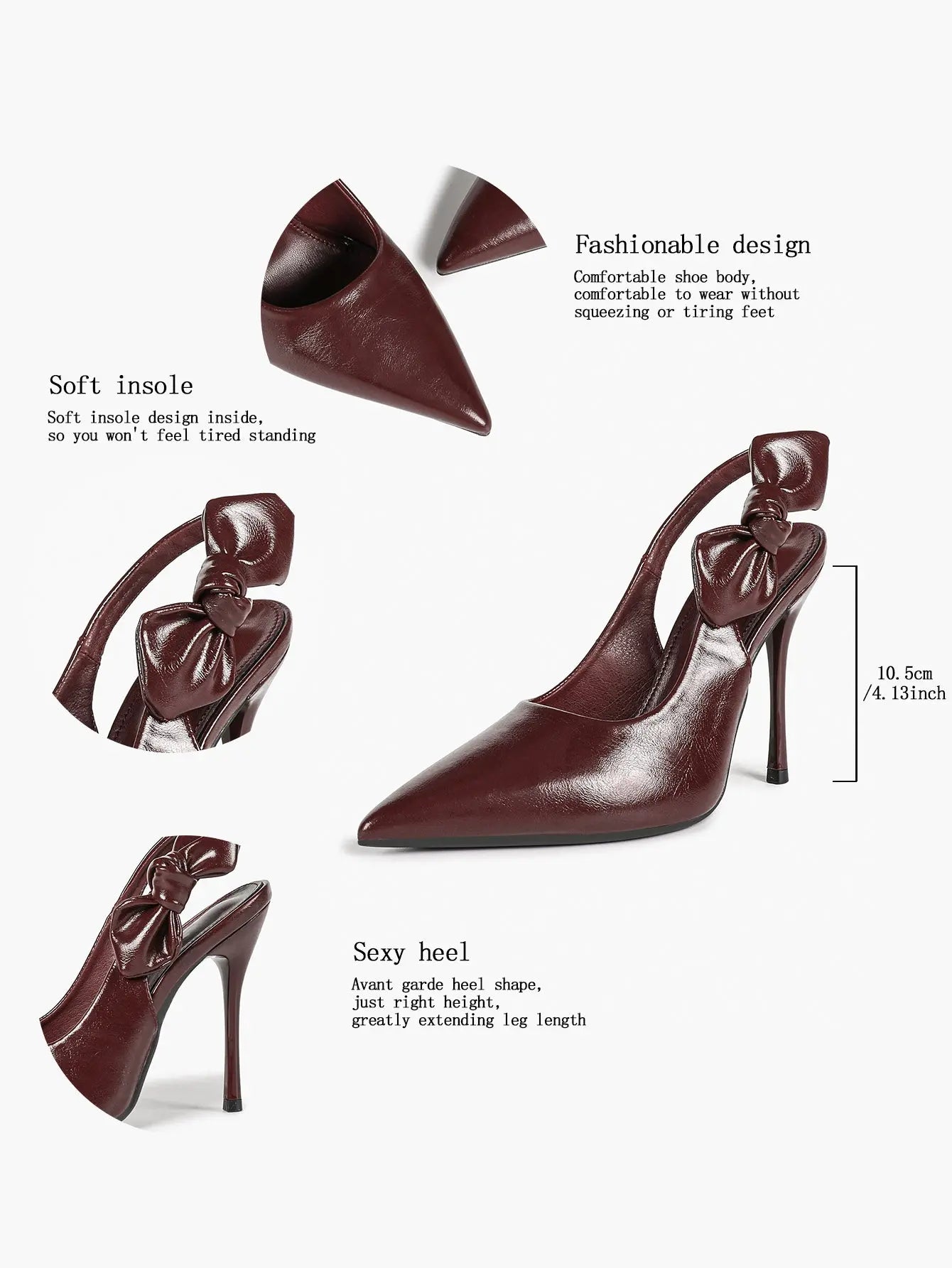 Women's Slingback Pointed Toe Stiletto High Heels with Bow Knot Dress Shoes Wedding Party Office YISHIFAN