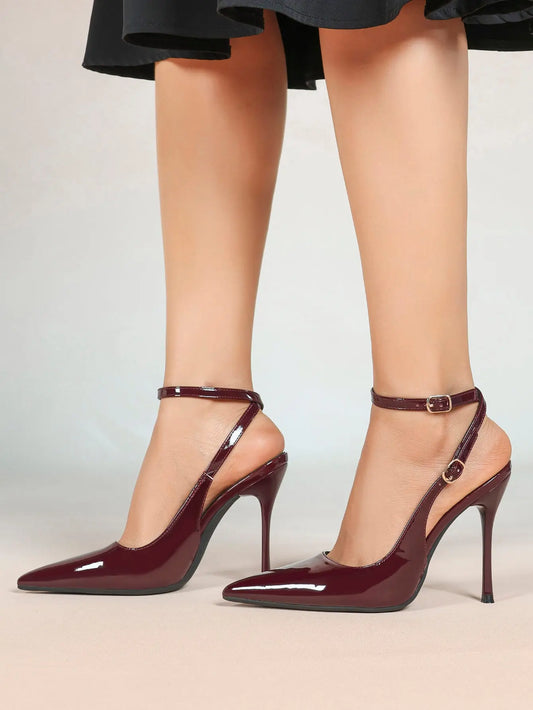Women Pointed Toe Slingback Stiletto Heels Ankle Strap Dress Shoes Wedding Bridal Party Sexy High Heels YISHIFAN